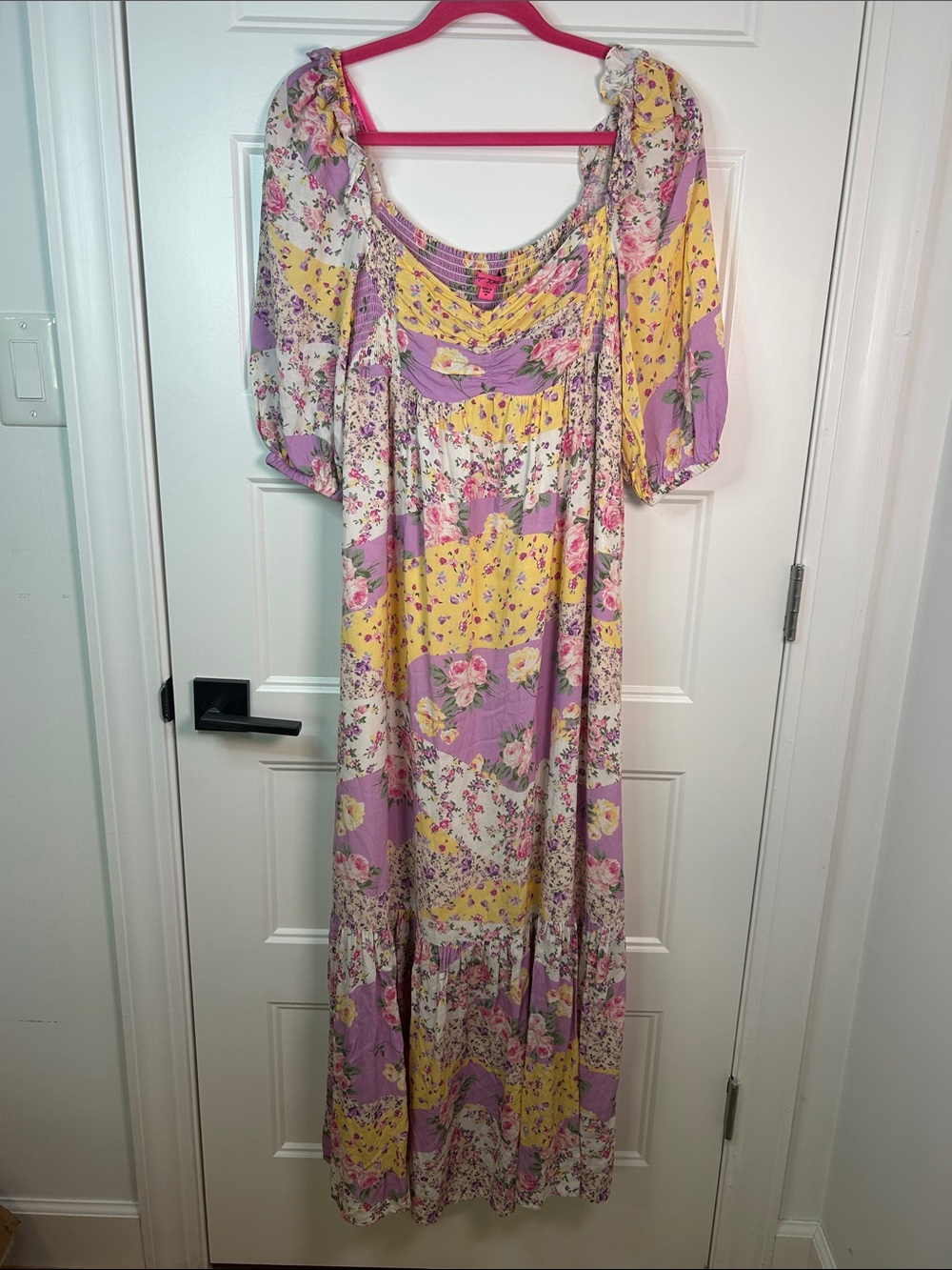 Betsey Johnson Yellow & Lavender Floral Patchwork Maxi Dress